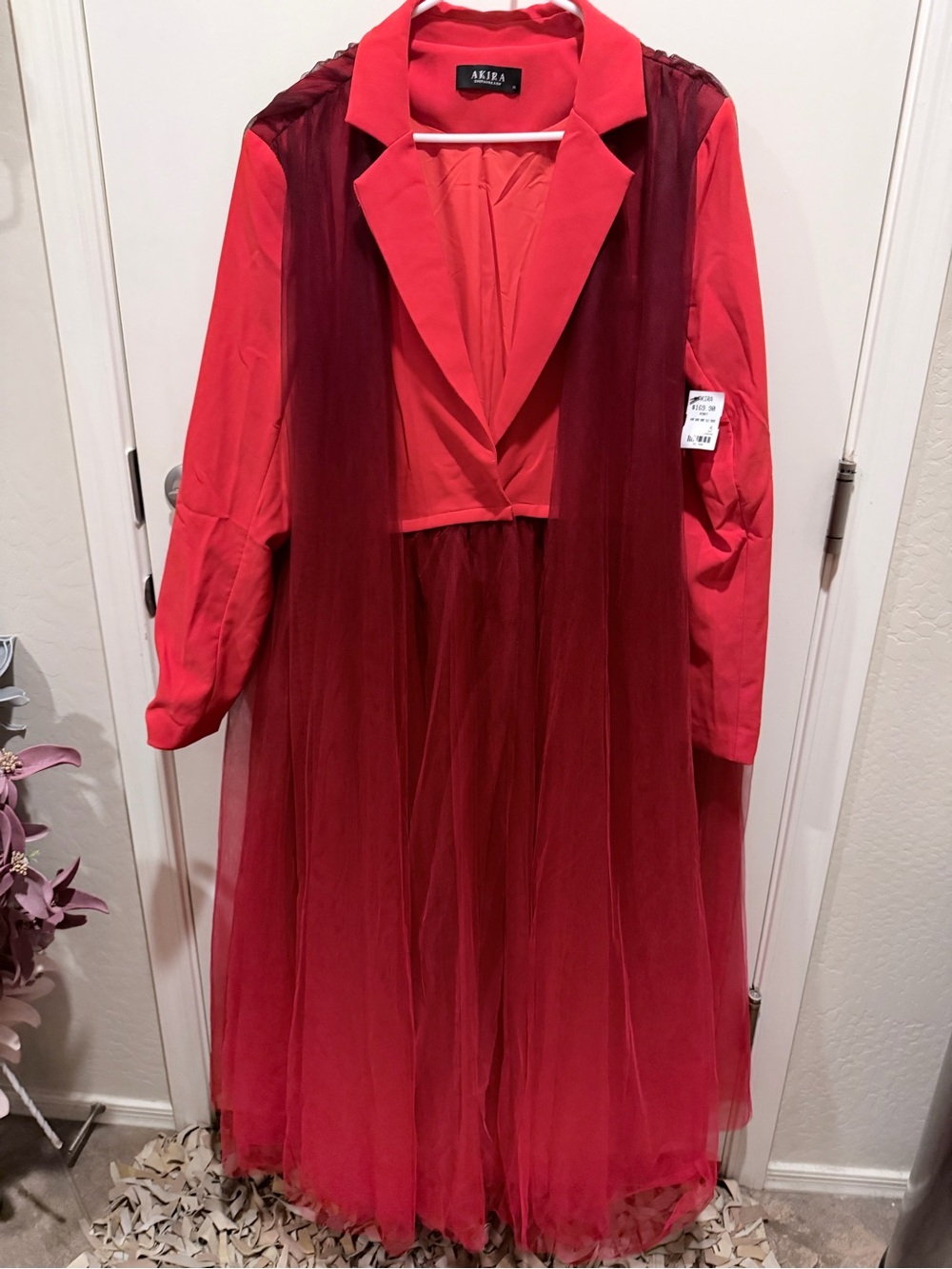 AKIRA Bold Red Layered Tulle Trench - Picture 2 of 5